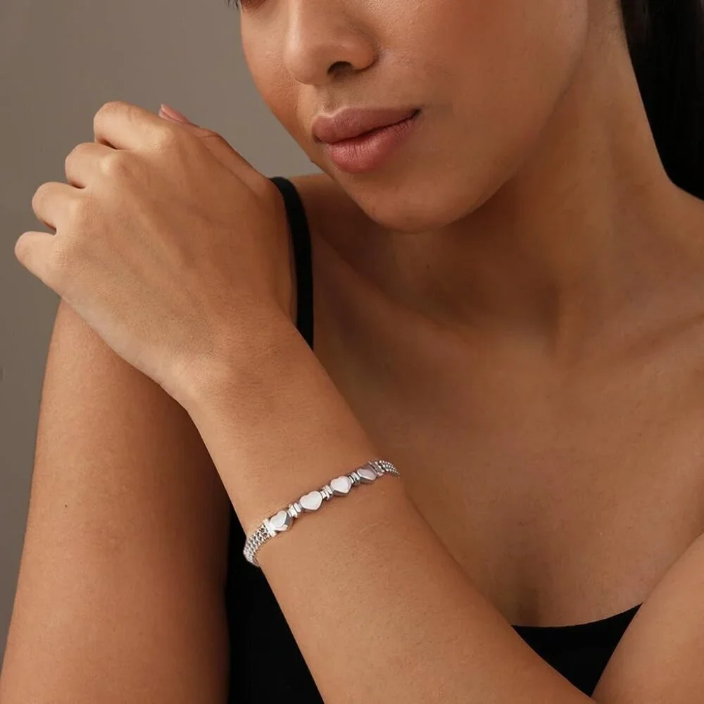 Sterling Silver Heart Bracelet Women Adjustable Infinity Link Jewelry Valentines